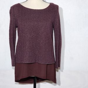 Ann Taylor LOFT Plum Purple Shimmer Layered Top, Size XS